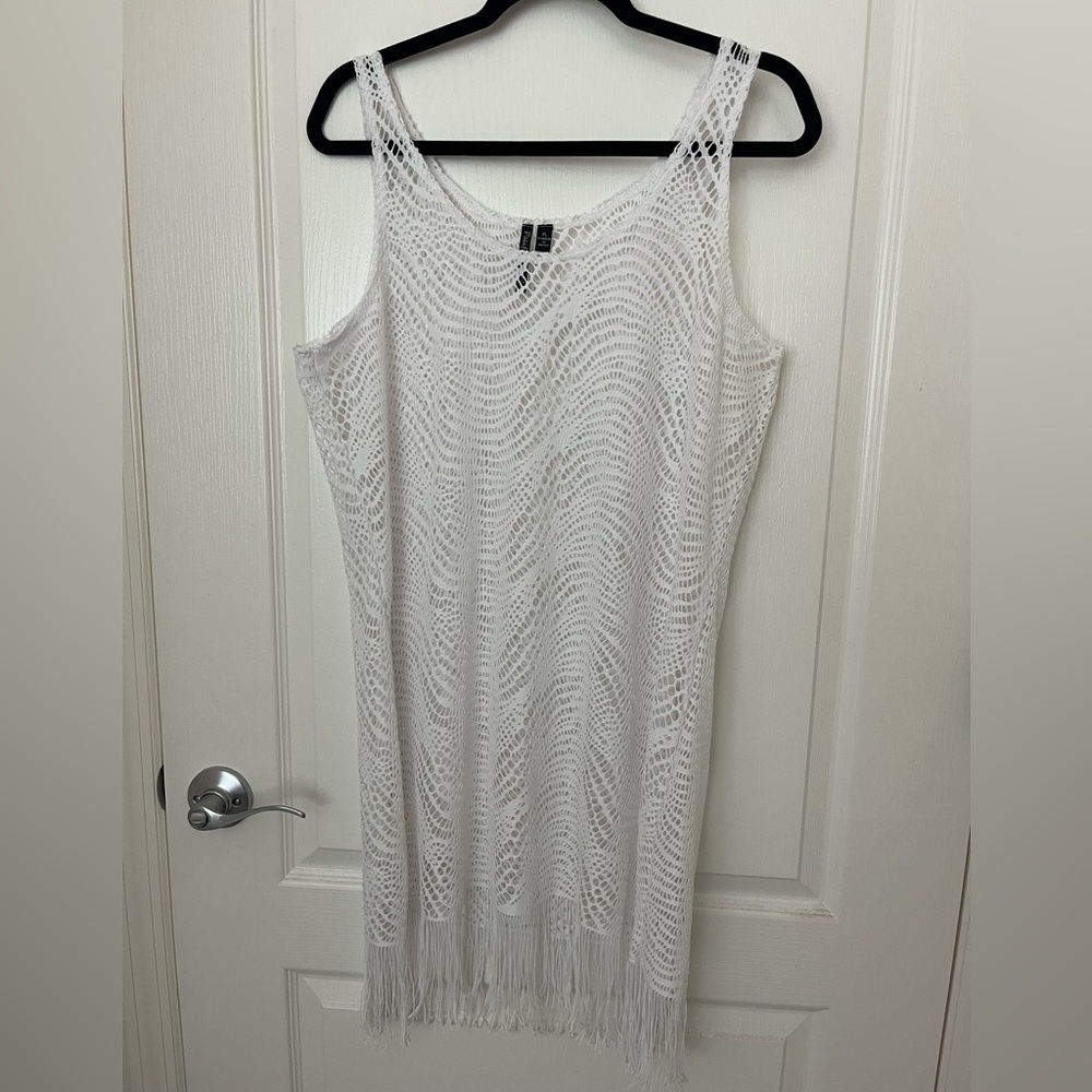White Crochet Fringe Swim Cover-up